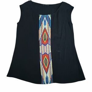 THML Black Sleeveless Blouse with Colorful Embroidered details size XS